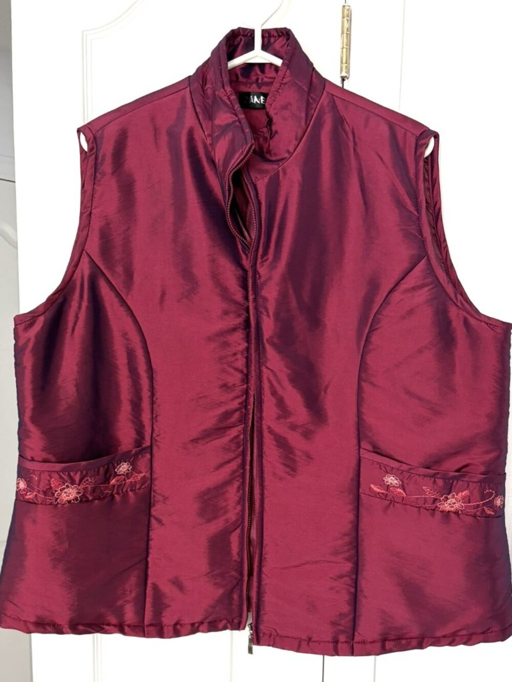 Oriental Red Embroidered Vest with Mandarin Collar Size 2X